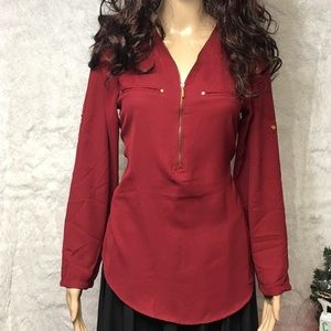 Burgundy Blouse with Zipper